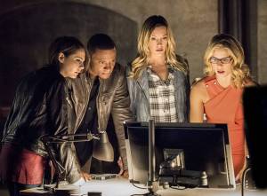 Arrow -- "Green Arrow" -- Image AR401A_0192bc -- Pictured (L-R): Willa Holland as Thea Queen, David Ramsey as John Diggle, Katie Cassidy as Laurel Lance and Emily Bett Rickards as Felicity Smoak -- Photo: Dean Buscher /The CW -- ÃÂ© 2015 The CW Network, LLC. All Rights Reserved.