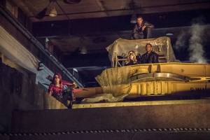 Arrow -- "Green Arrow" -- Image AR401B_0030b -- Pictured (L-R): (TOP) Stephen Amell as Oliver Queen (BOTTOM) Willa Holland as Speedy, Katie Cassidy as Black Canary and David Ramsey as John Diggle -- Photo: Dean Buscher /The CW -- ÃÂ© 2015 The CW Network, LLC. All Rights Reserved.