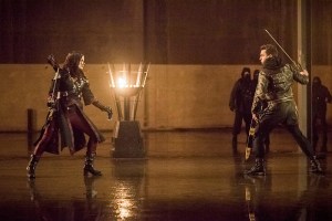 Arrow -- "Sins of the Father" -- Image AR413b_0295b.jpg -- Pictured (L-R): Katrina Law as Nyssa al Ghul and John Barrowman as Malcolm Merlyn -- Photo: Dean Buscher/ The CW -- é 2016 The CW Network, LLC. All Rights Reserved.