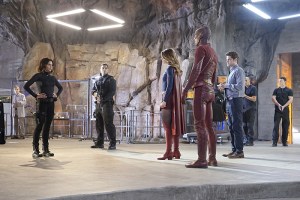 "Worlds Finest" -- Kara gains a new ally when the lightning-fast superhero The Flash suddenly appears from an alternate universe and helps Kara battle Siobhan, aka Silver Banshee, and Livewire in exchange for her help in finding a way to return him home, on SUPERGIRL, Monday, March 28 (8:00-9:00 PM, ET/PT) on the CBS Television Network. Pictured left to right: Jenna Dewan-Tatum, Melissa Benoist, Grant Gustin and Jeremy Jordan, Photo: Robert Voets/Warner Bros. Entertainment Inc. ÃÂ© 2016 WBEI. All rights reserved.